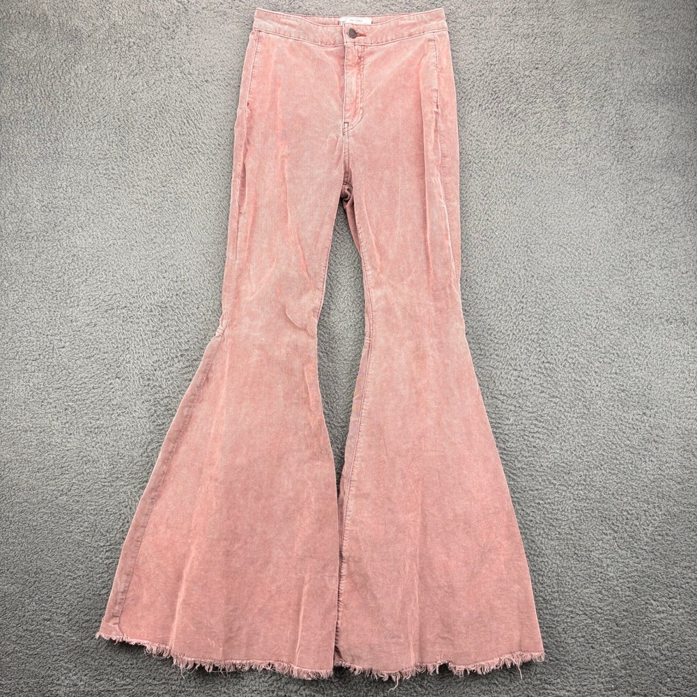 Free People Just Float On Flare Corduroy Pants Dusty Rose Pink Size 27 Raw Hem